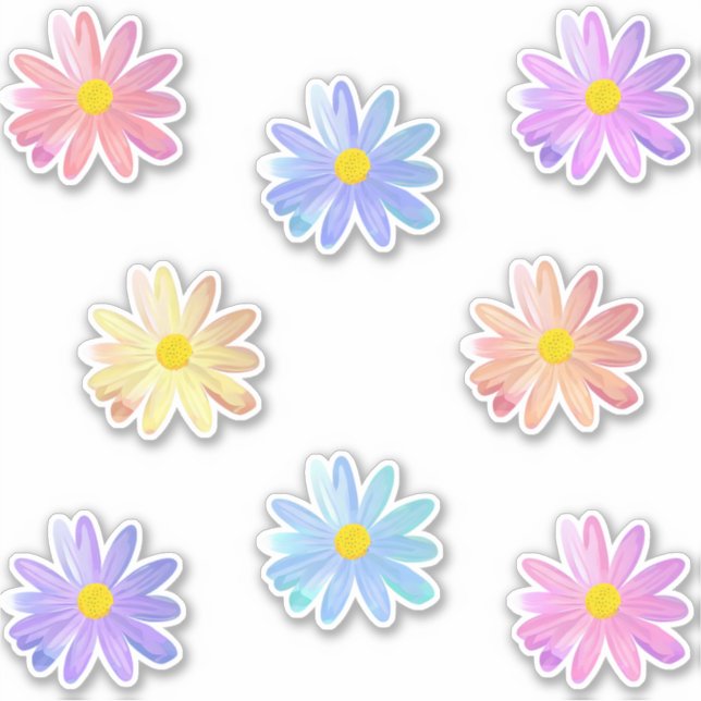 Cute Colourful Daisy Flowers Stickers (Front)