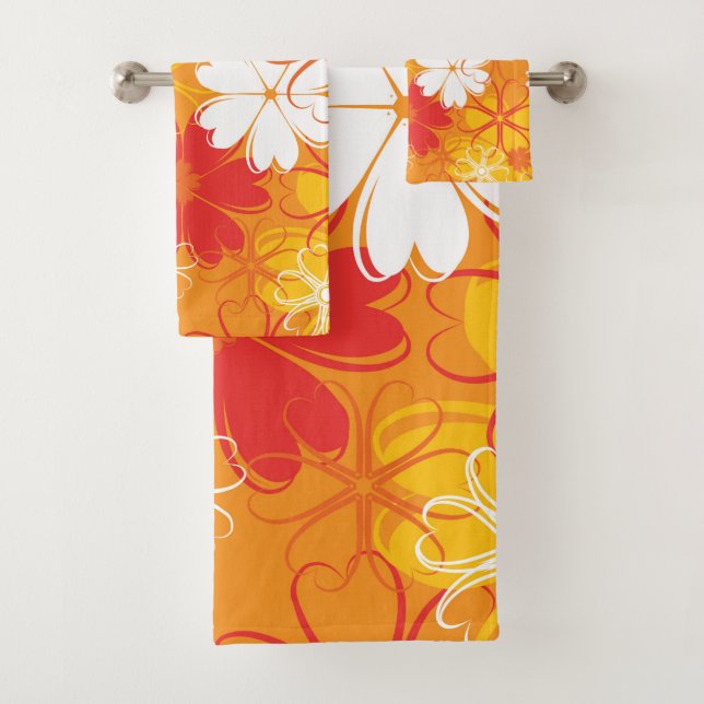 Cute Colourful Daisy Illustration Floral Pattern Bath Towel Set (Insitu)