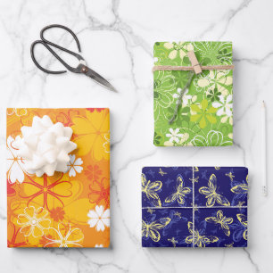 Cute Colourful Daisy Illustration Floral Pattern Wrapping Paper Sheet