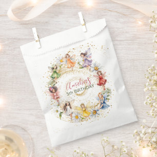 Cute Colourful Dancing Floral Fairies Gold Glitter Favour Bags
