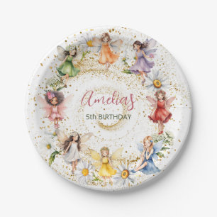 Cute Colourful Dancing Floral Fairies Gold Glitter Paper Plate
