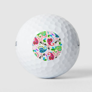 Cute colourful decorative flowers patterns golf balls