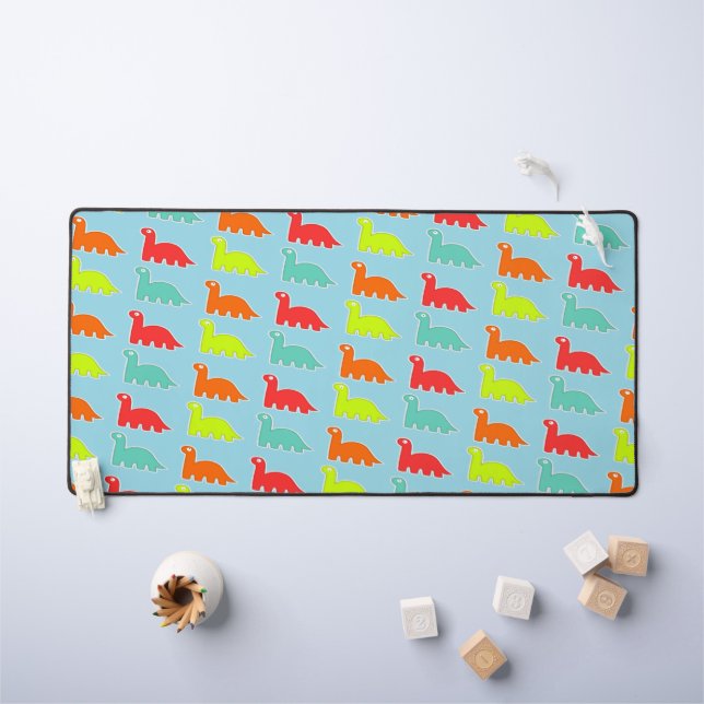 Cute colourful dinos on blue desk mat (Kids Table)