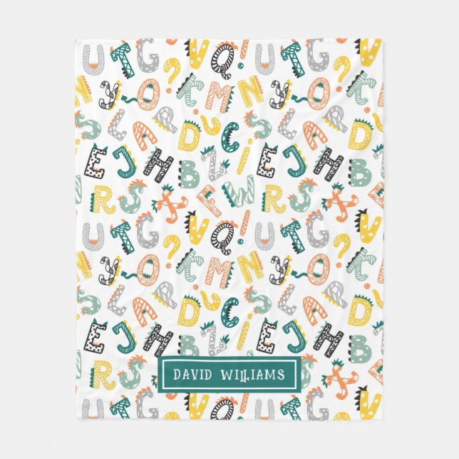 Cute Colourful Dinosaur Alphabet Pattern Kids  Fleece Blanket (Front)