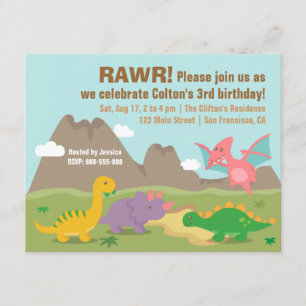 Cute Colourful Dinosaur Birthday Party Invitation