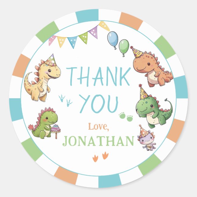 Cute colourful dinosaur birthday thank you Sticker (Front)