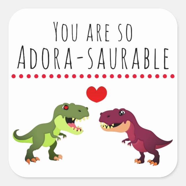 Cute Colourful Dinosaur Couple Love Pun Valentines Square Sticker (Front)