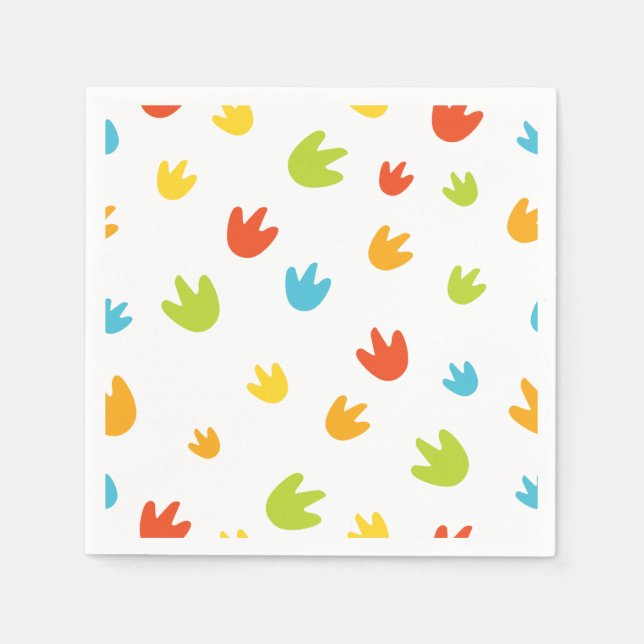 Cute Colourful Dinosaur Footprints Birthday Party Napkin (Front)