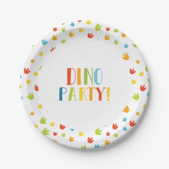 Cute Colourful Dinosaur Footprints Birthday Party Paper Plate (Front)