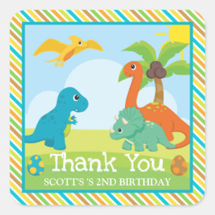 Cute Colourful Dinosaur Friends Birthday Square Sticker