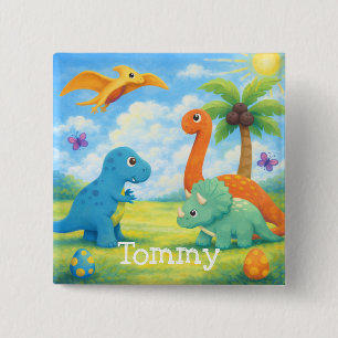 Cute Colourful Dinosaur Friends Kids  15 Cm Square Badge