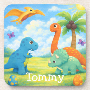 Cute Colourful Dinosaur Friends Kids Coaster