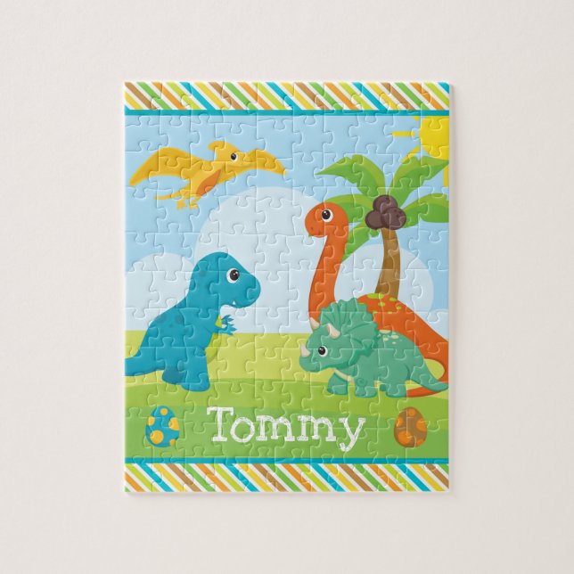 Cute Colourful Dinosaur Friends Kids Jigsaw Puzzle (Vertical)