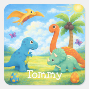 Cute Colourful Dinosaur Friends Kids Square Sticker
