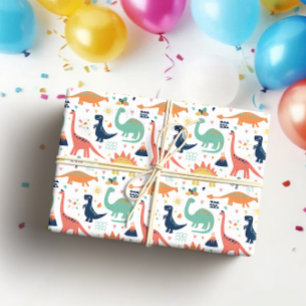 Cute Colourful Dinosaur Gender Neutral Baby Shower Wrapping Paper