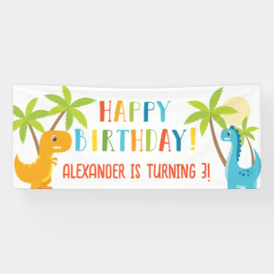 Cute colourful dinosaur happy birthday party banner