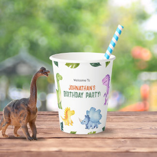 Cute Colourful Dinosaur Kids Birthday Party Paper Cups