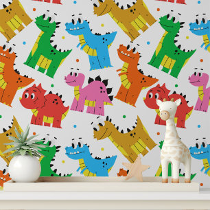 Cute Colourful Dinosaur Modern Kids Pattern Wallpaper