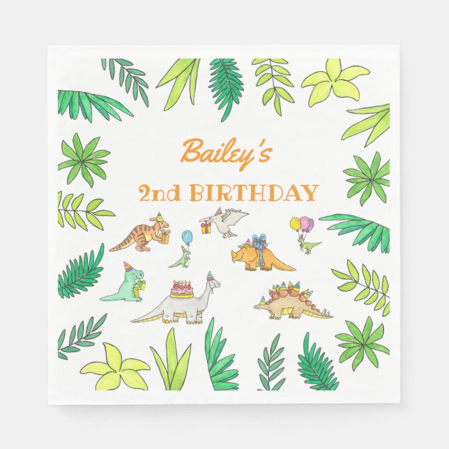 Cute Colourful Dinosaur Party  Napkin (Front)