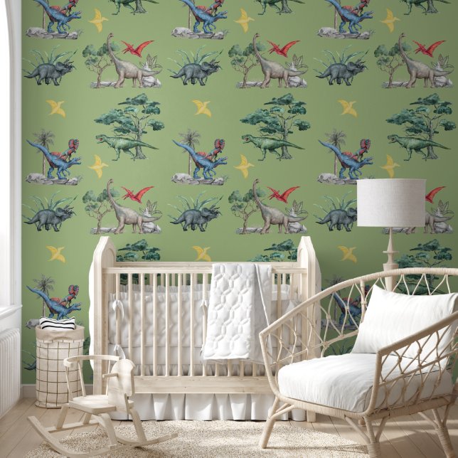Cute Colourful Dinosaur Pattern Boys Room Wallpaper (Kids)