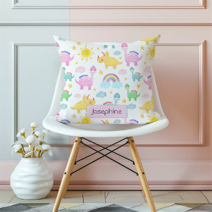 Cute Colourful Dinosaur Pattern Girly Name Cushion
