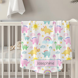 Cute Colourful Dinosaur Pattern Girly Name Fleece Blanket