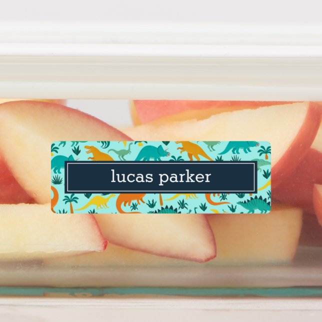Cute Colourful Dinosaur Pattern Kids Name (Affixed)