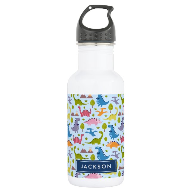 Cute & Colourful Dinosaur Pattern Kids Personalise 532 Ml Water Bottle (Front)