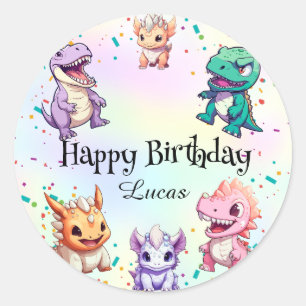 Cute colourful dinosaur School kids Birthday party Classic Round Sticker