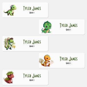 Cute Colourful Dinosaur School Kids Custom Labels