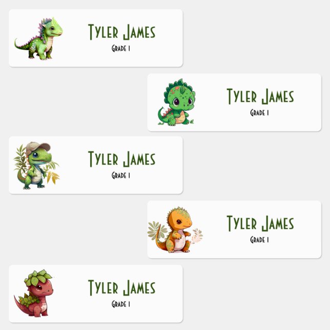 Cute Colourful Dinosaur School Kids Custom Labels (Group)