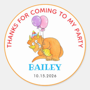 Cute Colourful Dinosaur Themed Kid Birthday Classic Round Sticker