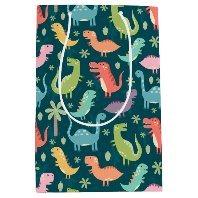 Cute Colourful Dinosaurs at Night Medium Gift Bag (Front)