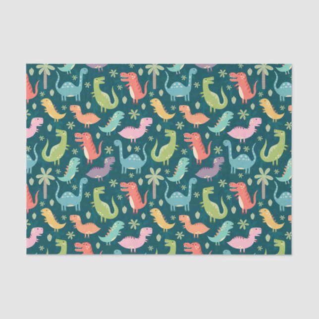 Cute Colourful Dinosaurs at Night  Tissue Paper (Front)