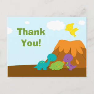 Cute colourful dinosaurs birthday party thank you postcard