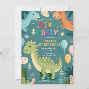 Cute Colourful Dinosaurs Boy First Birthday Invitation