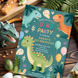 Cute Colourful Dinosaurs Boy First Birthday  Invitation