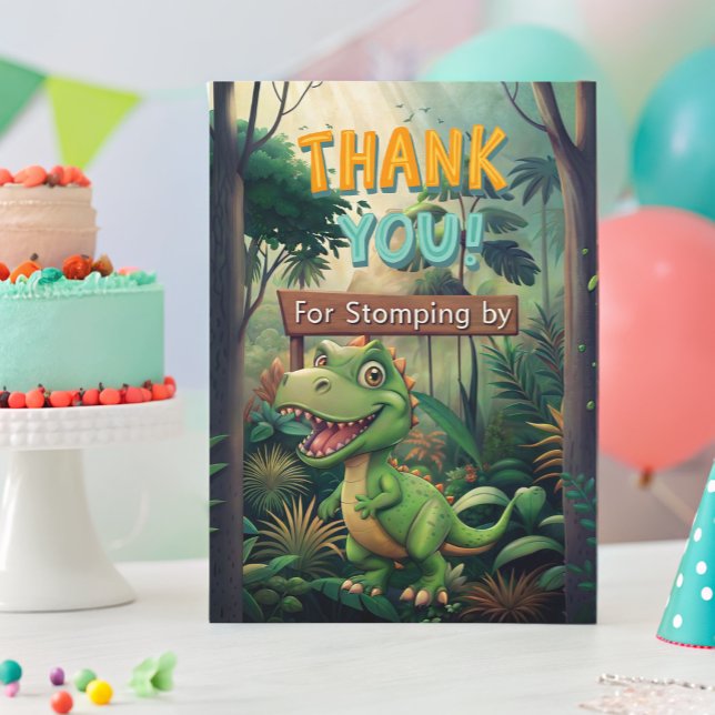 Cute Colourful Dinosaurs Boy First Birthday  Thank You Card (Creator Uploaded)