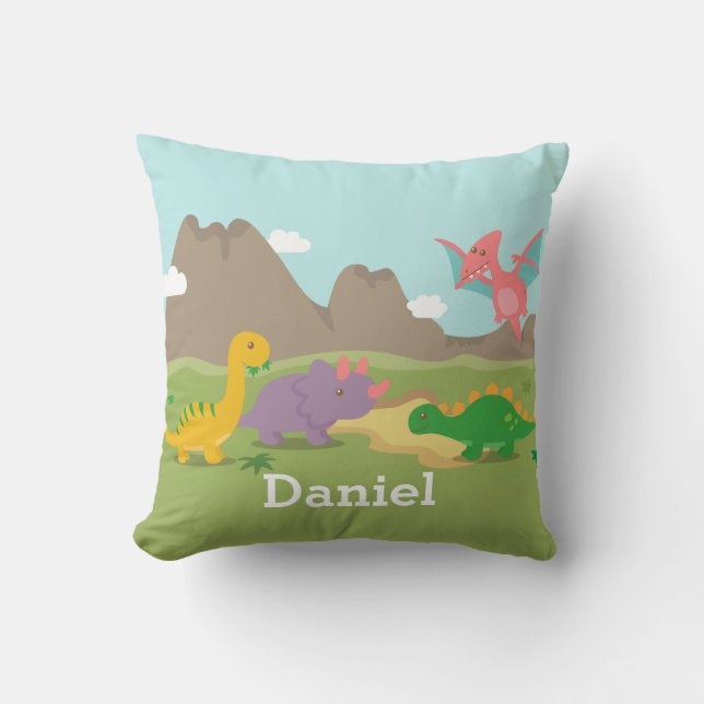 Cute Colourful Dinosaurs For Boys Room Cushion (Front)