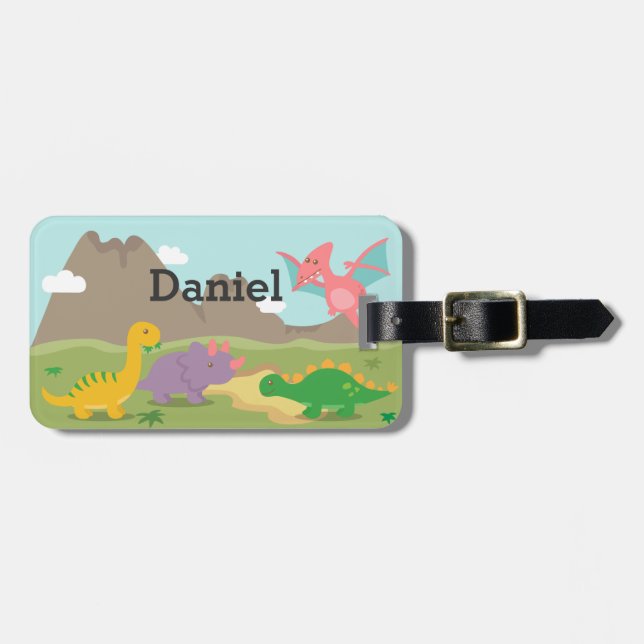 Cute Colourful Dinosaurs For kids Luggage Tag (Front Horizontal)