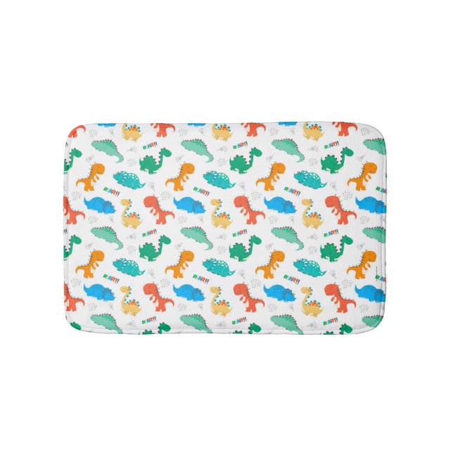 Cute Colourful Dinosaurs Illustrated Pattern Bath Mat (Front)