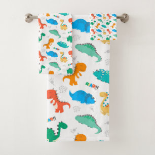 Cute Colourful Dinosaurs Illustrated Pattern Bath Towel Set