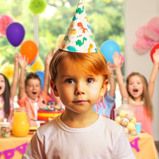 Cute Colourful Dinosaurs Illustrated Pattern Party Hat (Creator Uploaded)
