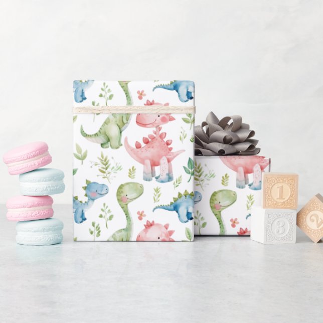 Cute Colourful dinosaurs kids  birthday Wrapping Paper (Baby Shower)