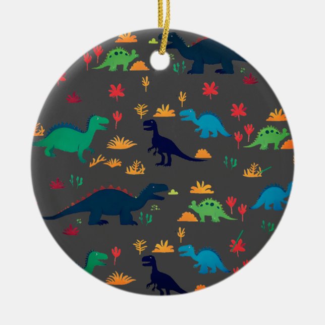Cute Colourful Dinosaurs Pattern  Ceramic Tree Decoration (Front)