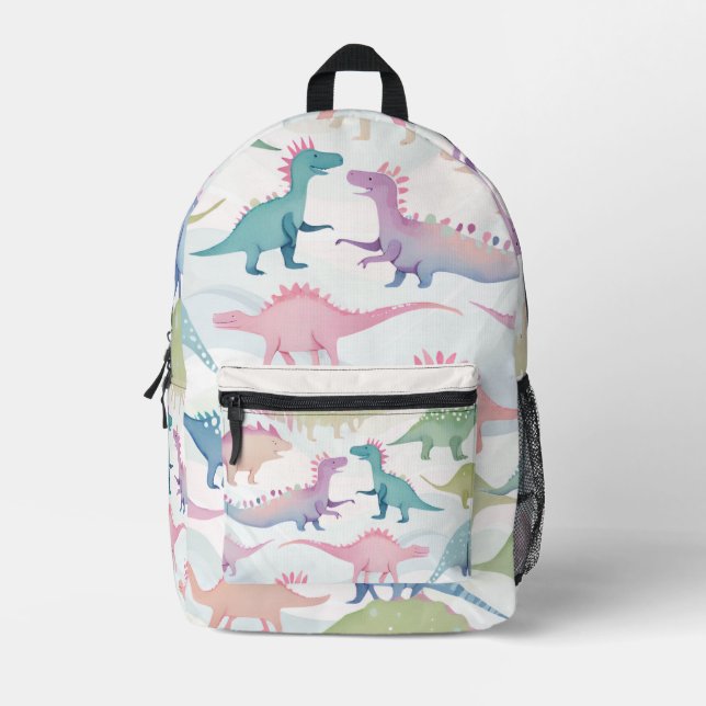 Cute Colourful Dinosaurs Pattern Printed Backpack (Front)