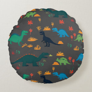 Cute Colourful Dinosaurs Pattern  Round Cushion