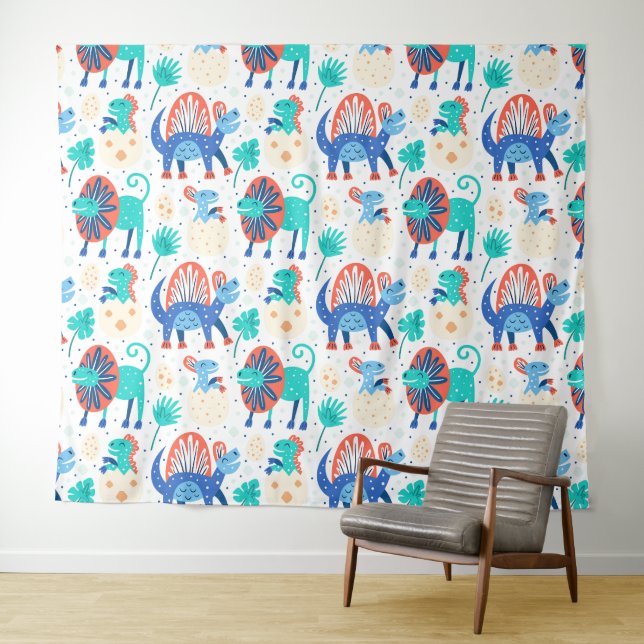Cute colourful dinosaurs pattern tapestry (In Situ (Horizontal))