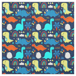 Cute Colourful Dinosaurs & Rainbows Drawings Fabric