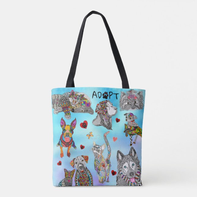 Cute & Colourful Dog and Cat Pet Adoption Tote Bag (Back)